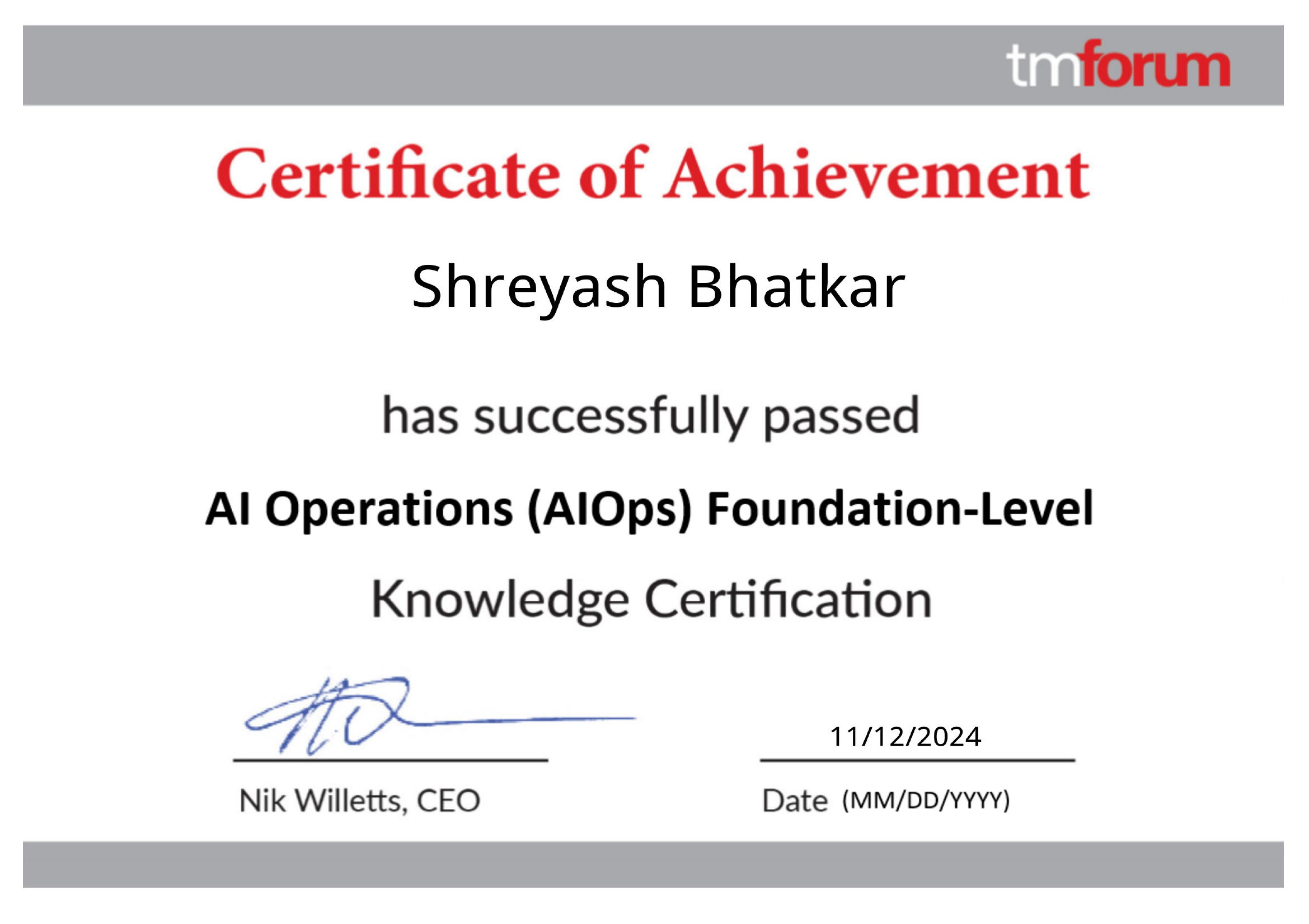 AIOps Fundamentals — Exam Certificate