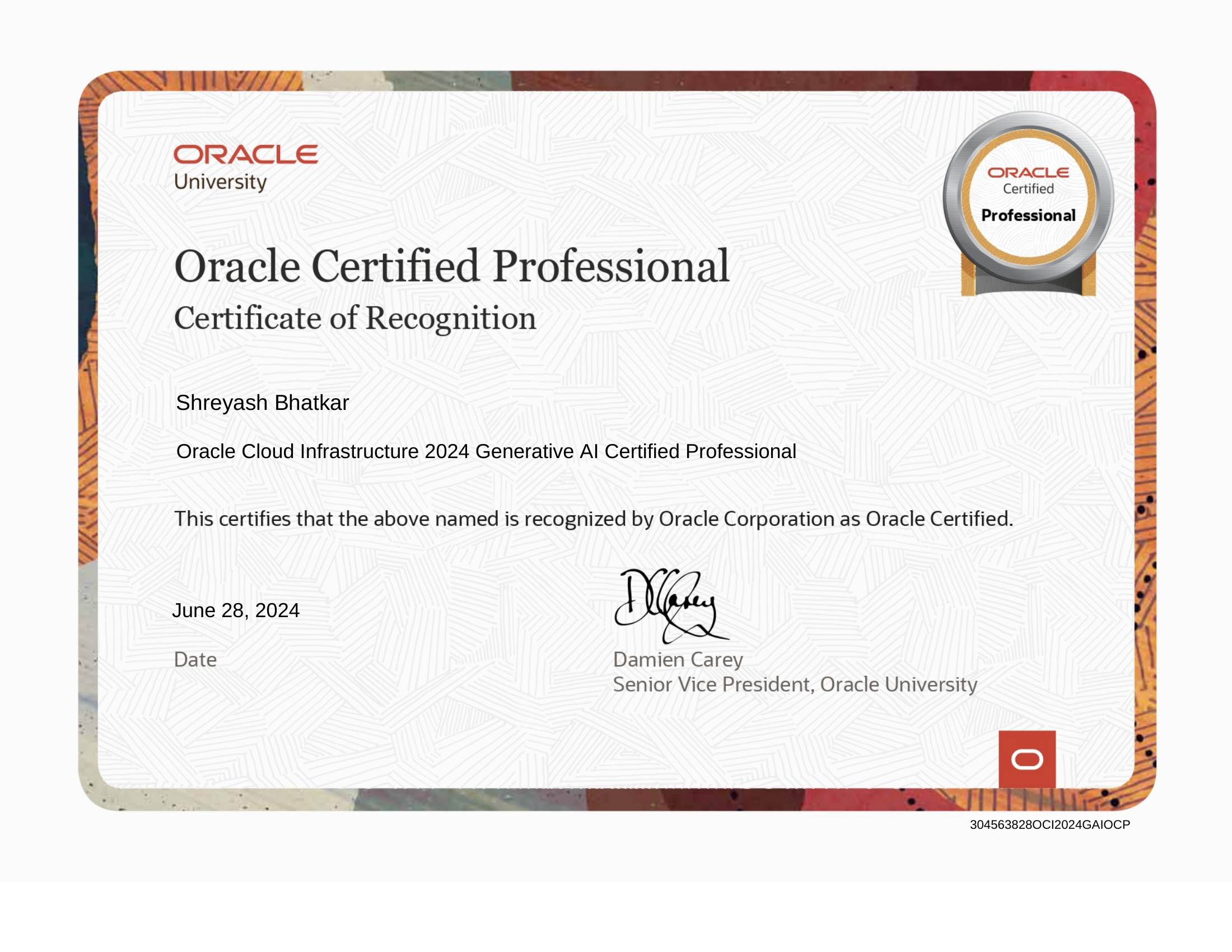 OCI — Generative AI Professional (Certificate page)