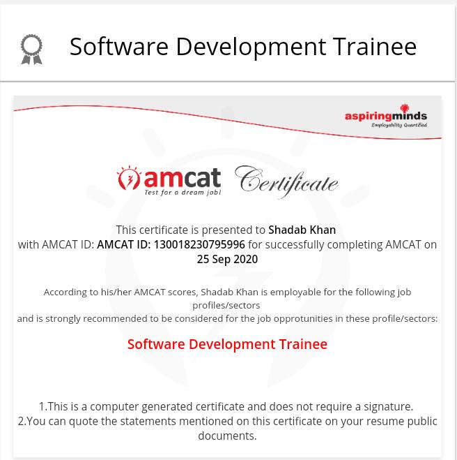 Software Developer Trainee — AMCAT (Badge 2)